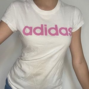Adidas Pink Logo White T-Shirt
